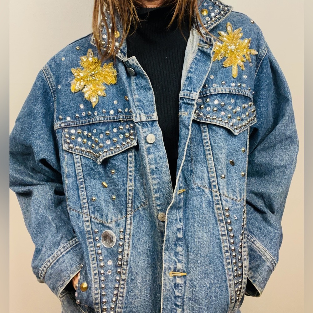 Vintage Freego Embellished Denim Jacket · 1980's Retro Glam